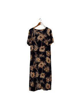 Papaya Floral Black & Beige Midi Dress With Short Sleeves By Papaya Size S